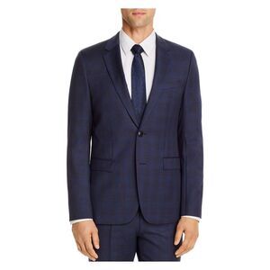 HUGO BOSS Mens Navy Check Extra Slim Fit Suit Separate Blazer Jacket 38R